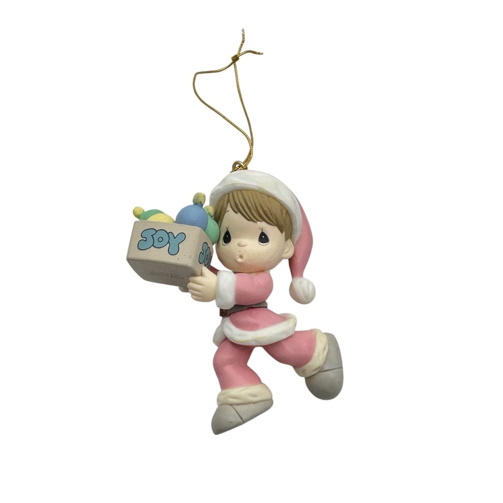 Vintage 1996 Precious Moments Christmas Ornament Boy Joy Pink Santa Suit No Box